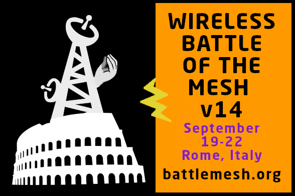 logo battlemesh 14, colosseo con antenna